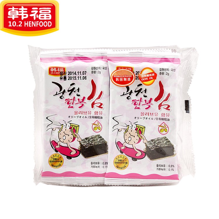 韓國韓福10.2烤紫菜16g（6連包適用禮盒包裝） 休閑零食批發(fā)