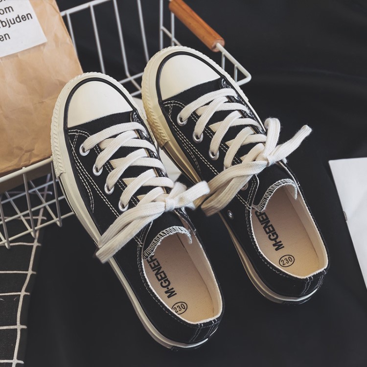 韓國(guó)街拍萬(wàn)年經(jīng)典款百搭情侶鞋子1970s復(fù)古黑色帆布鞋女2019新款