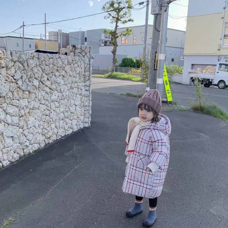 藍小爸童裝女童棉服2019新款冬裝寶寶洋氣棉襖兒童中長款格子外套