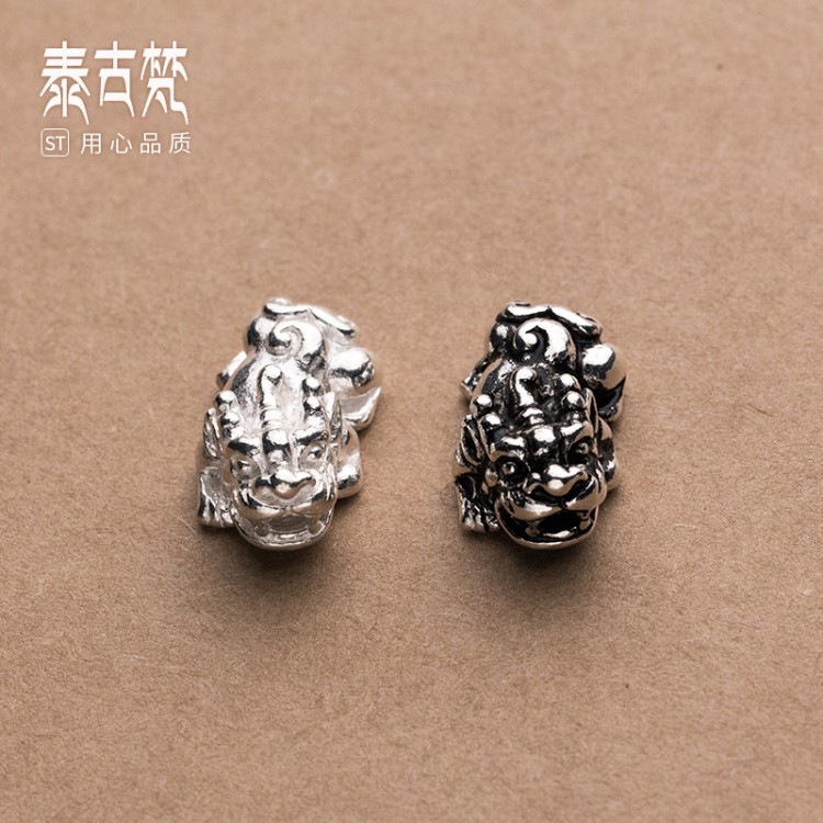 銀配件批發 S925銀素銀古錢幣貔貅串珠隔珠DIY手工飾品配件S0605
