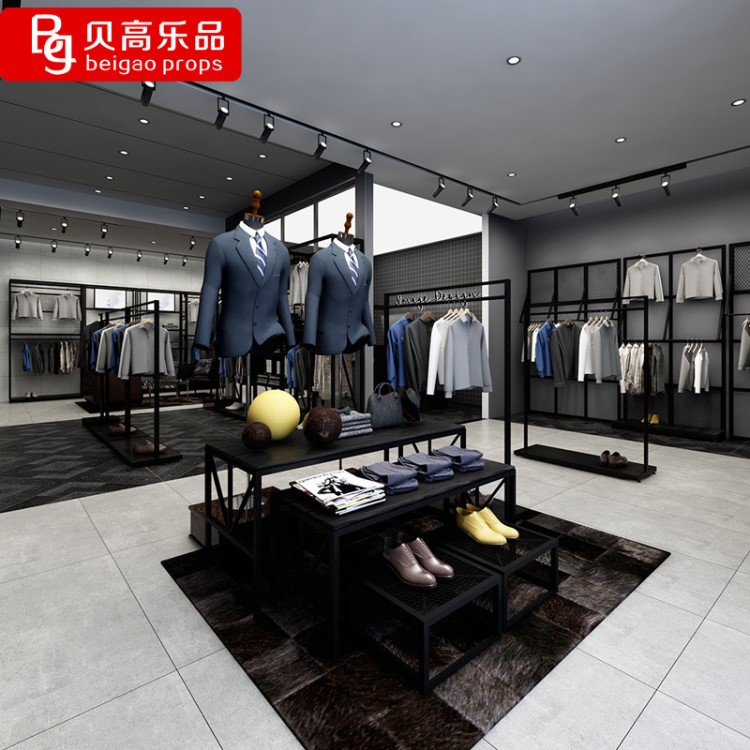 贝高乐品服装店展示架男士专卖店货架炫酷男装店铺装修设计实体店