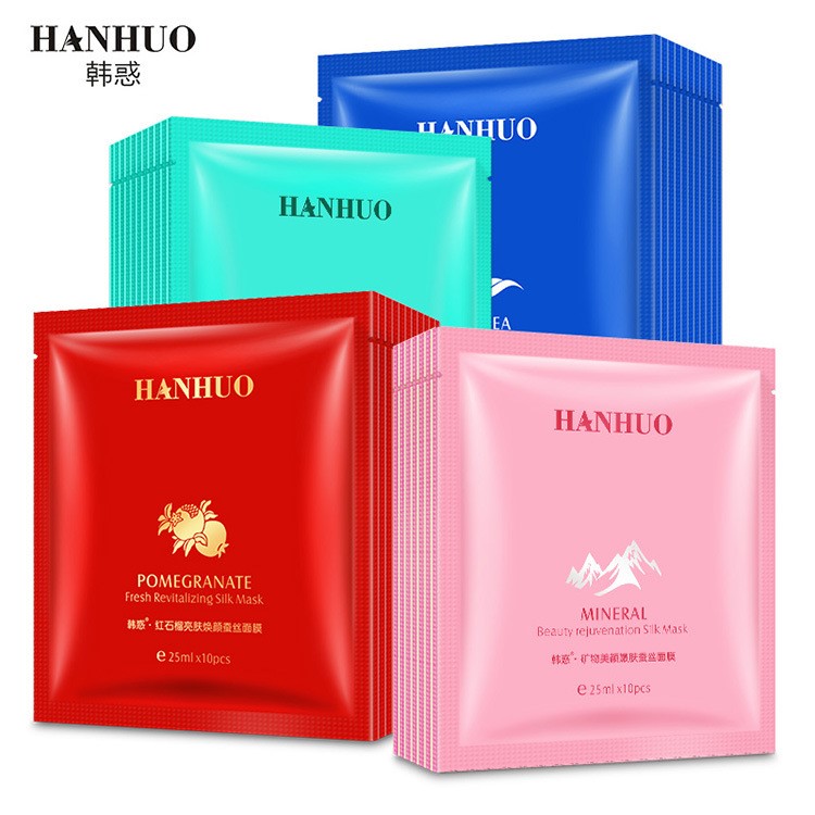韓惑補(bǔ)水保濕蠶絲面膜紅石榴亮膚礦物美顏面膜廠家化妝品代加工
