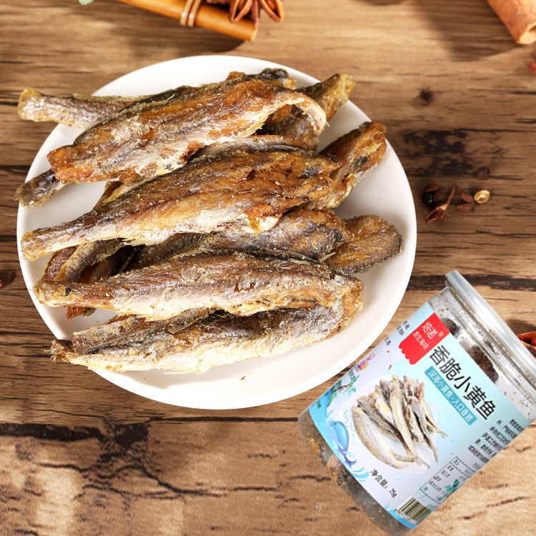 香酥小黃魚(yú)即食海產(chǎn)品廠(chǎng)家直銷(xiāo)貼牌代理黃魚(yú)干批發(fā)黃花魚(yú)干75g