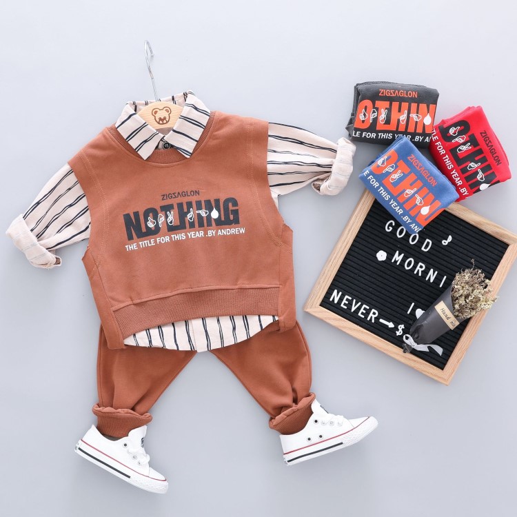 嬰童衣服棉馬甲背心 條紋襯衣休閑童套裝6-12個(gè)月外出服