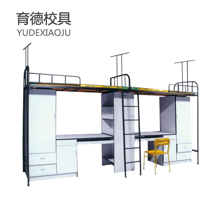 双层铁架床工地学校宿舍上下铺大学生带柜子床连体组合公寓床外贸