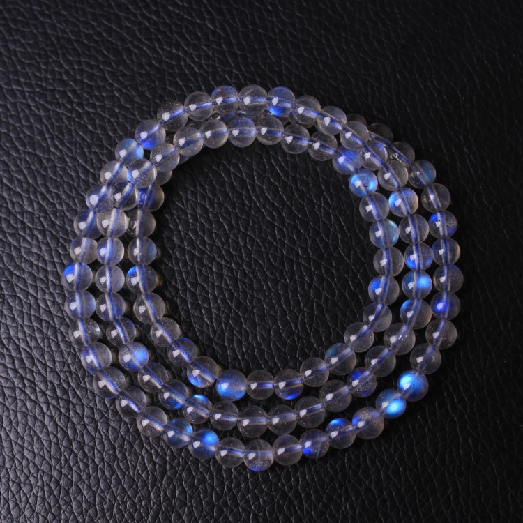 天然灰月光石三圈手鏈 拉長石手串冰種藍(lán)光手串 水晶時(shí)尚飾品