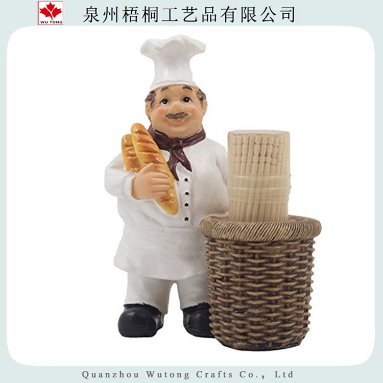 手工彩繪樹脂點(diǎn)心頭廚師人造柳條牙簽雕像廚房擺件 家居裝飾