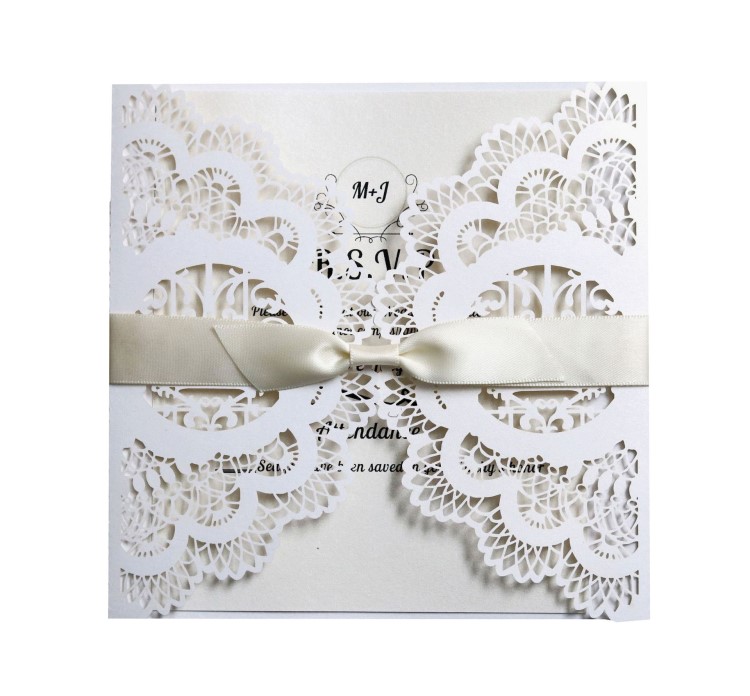 婚慶 激光鏤空請柬封套 結婚邀請函 白色珠光請帖封面 廠家定制