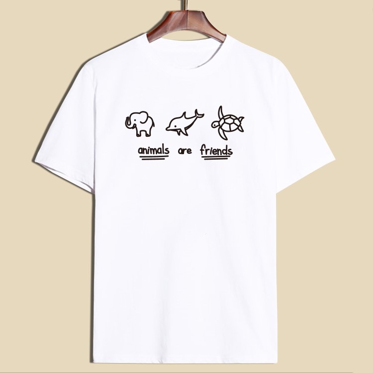 Animal are friend 動物都是朋友保護(hù)動物工藝短袖T恤男女情侶T恤