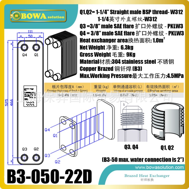 5.5P渦旋R410壓縮機(jī)三聯(lián)熱泵用換熱器用作21KW冷凝器或14KW蒸發(fā)器