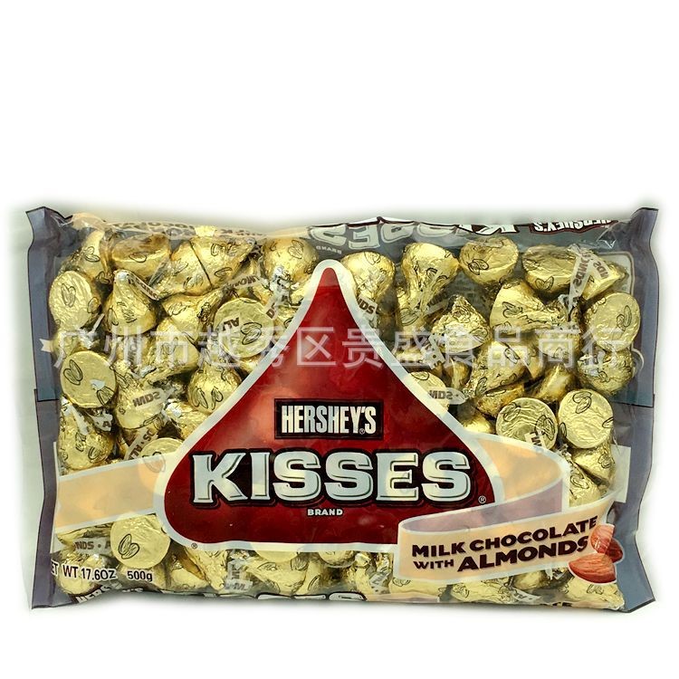 美国原装HERSHEY&rsquo;S/好时KISSES杏仁牛奶巧克力500g10袋/箱