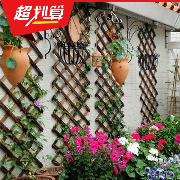 戶外木格柵圍欄木網格伸縮拉網花架防腐木籬笆攀爬架碳化木柵欄