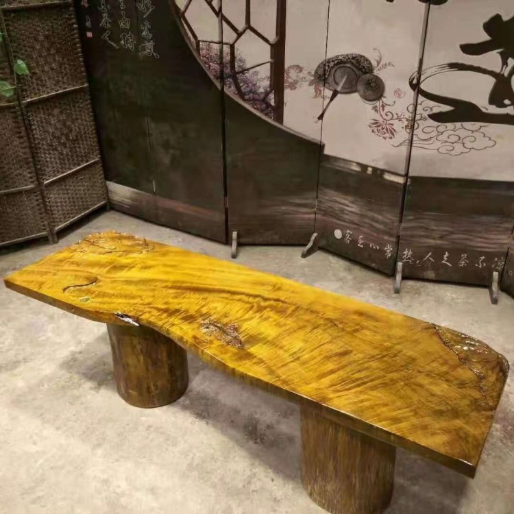 大量批發(fā) 緬甸金絲楠花紋板手工雕刻精品茶臺【荷塘月色】