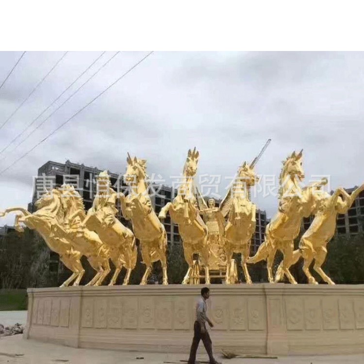 大型奔騰銅雕馬 鑄銅馬拉車雕塑制作廠 歐式阿波羅戰車工藝品擺件