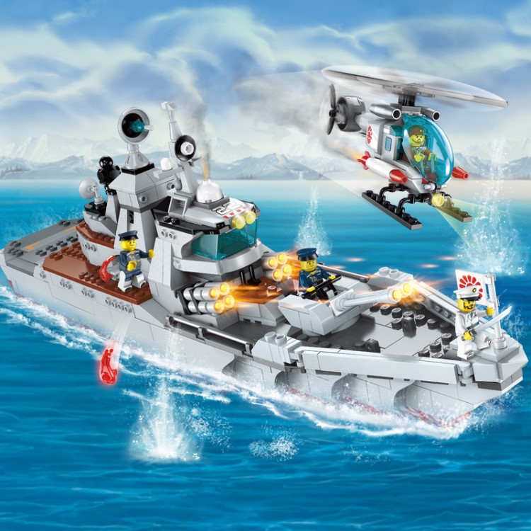 啟蒙拼裝積木1722戰地系列玩具軍事拼插軍艦模型男孩子驅逐艦出擊