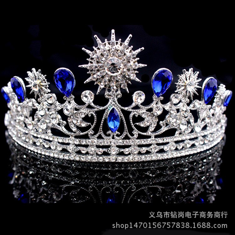 H1014范爺同款太陽花藍(lán)色妖姬 巴洛克新娘大皇冠頭飾發(fā)箍款皇冠