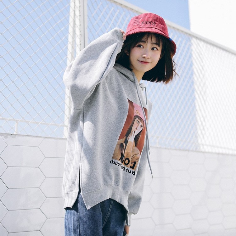 YAPU#年春季新款韓版女裝寬松顯瘦連帽套頭長(zhǎng)袖衛(wèi)衣外套女