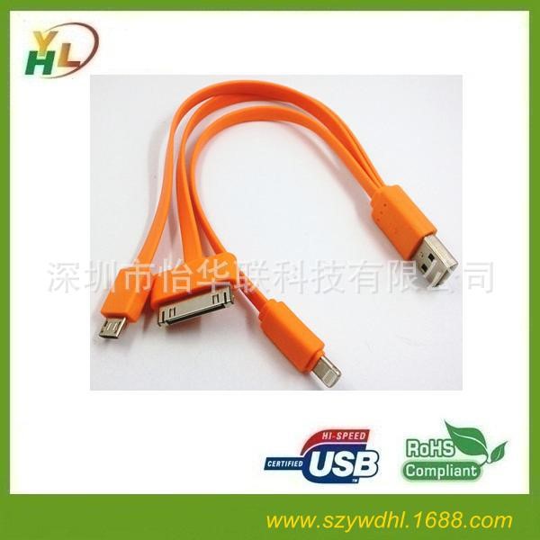 【厂家订购】 彩色扁线 usb 3 合1  多色 30公分