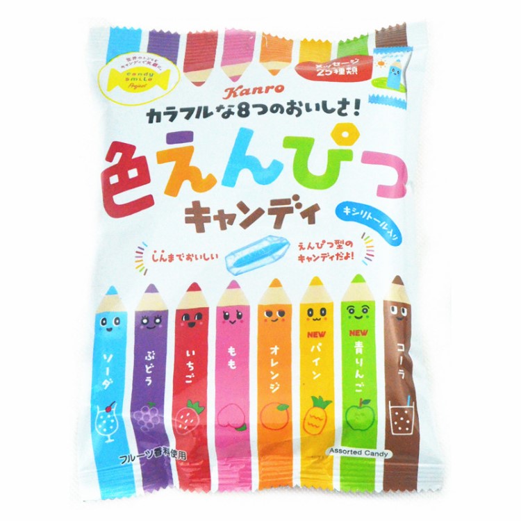 日本零食品 甘乐彩色铅笔糖蜡笔糖果8种口味80g 整箱48包