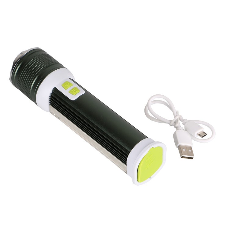 COB+T6強光USB充電旋轉(zhuǎn)調(diào)光手電筒 野營燈 多功能工作檢修燈