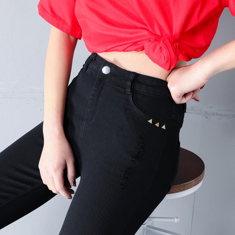 2019秋冬新款高腰打底褲仿牛仔打底褲休閑褲修身小腳褲女裝鉛筆褲