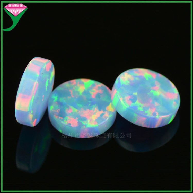 訂制可鉆孔人工合成蛋白石澳寶平面薄片 兩面平圓形平底歐泊opal