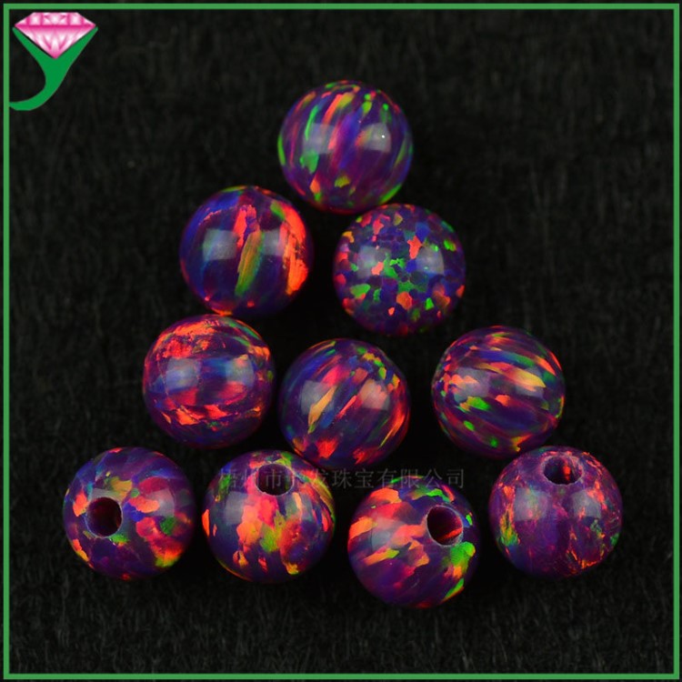 批發OP76深紫紅色人工澳寶散圓珠 無孔或有鉆孔圓形火彩歐泊裸石