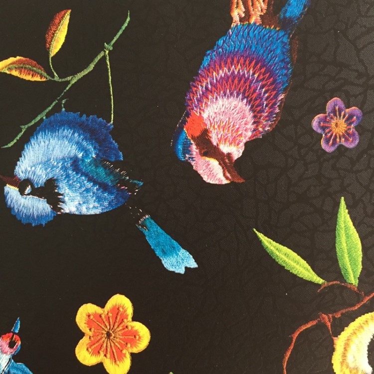 貼膜印花鳥與花香PU皮革鞋材箱包手袋裝飾服飾材料合成革現貨批發