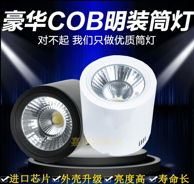 LED防霧節能筒燈COB圓形明裝30w筒燈客廳天花吸頂一體工程射燈50w