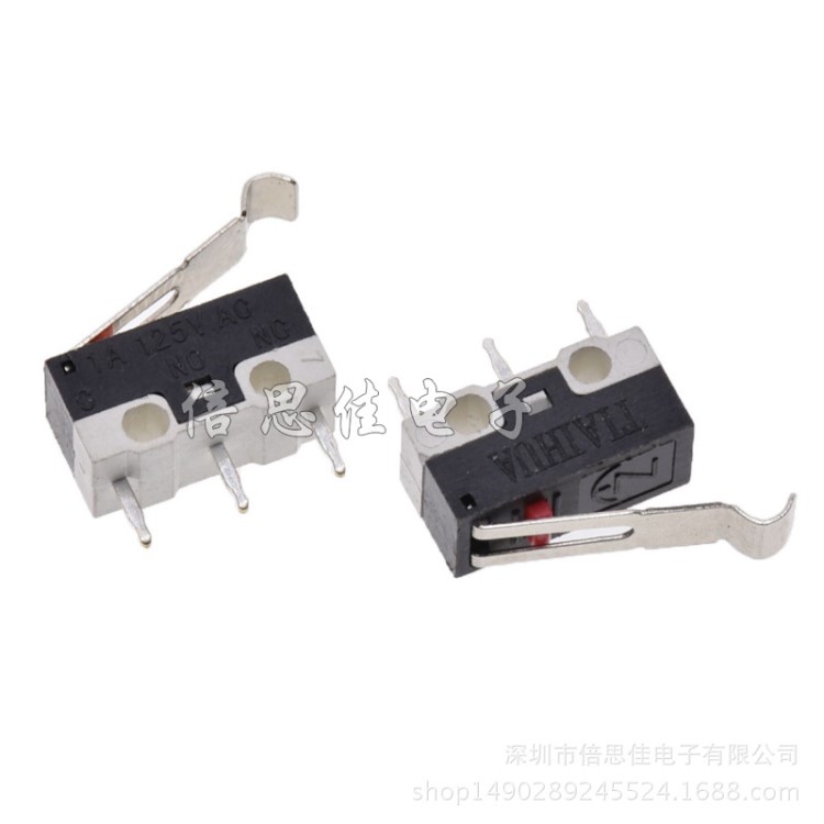 鼠标开关按键微动开关 1A/125V/AC 三脚 直脚带弯柄 轻触行程开关