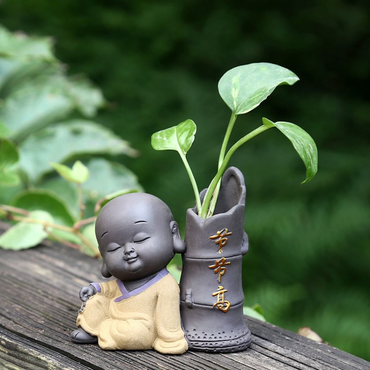 小和尚水培茶寵擺件精品可養(yǎng)禪意小沙彌茶桌茶具可愛迷你小花器瓶