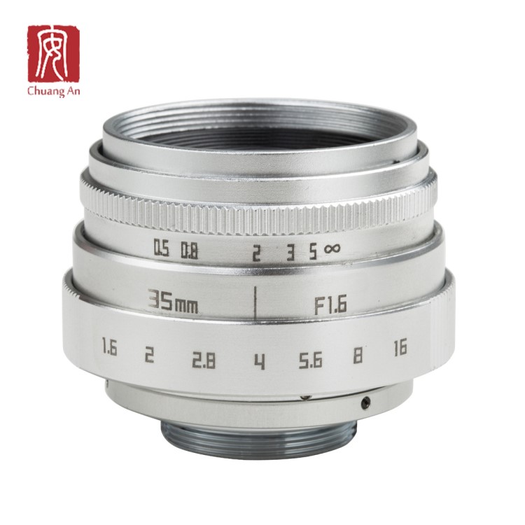 微單鏡頭35mmD/F1.6定焦單反廣角相機(jī)鏡頭簡(jiǎn)易版C口- 銀色第Ⅵ代