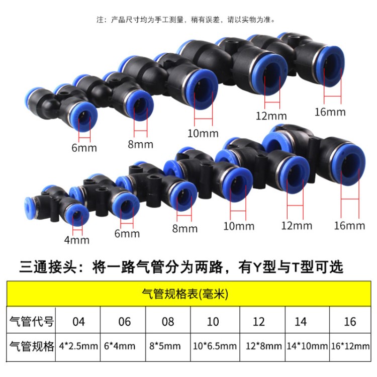 氣動快速接頭快換快插氣管高壓管對接頭T型Y型塑料三通PEPY-81012