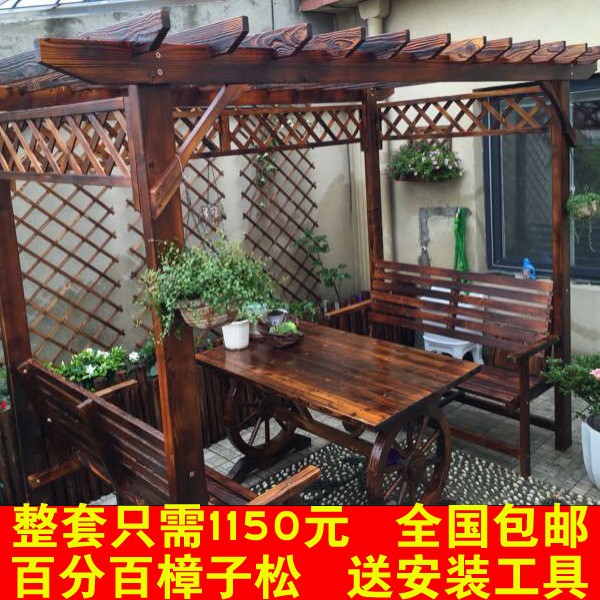 防腐木屋凉亭厂家直销葡萄架实木花园爬藤架花架户外家具庭院桌椅