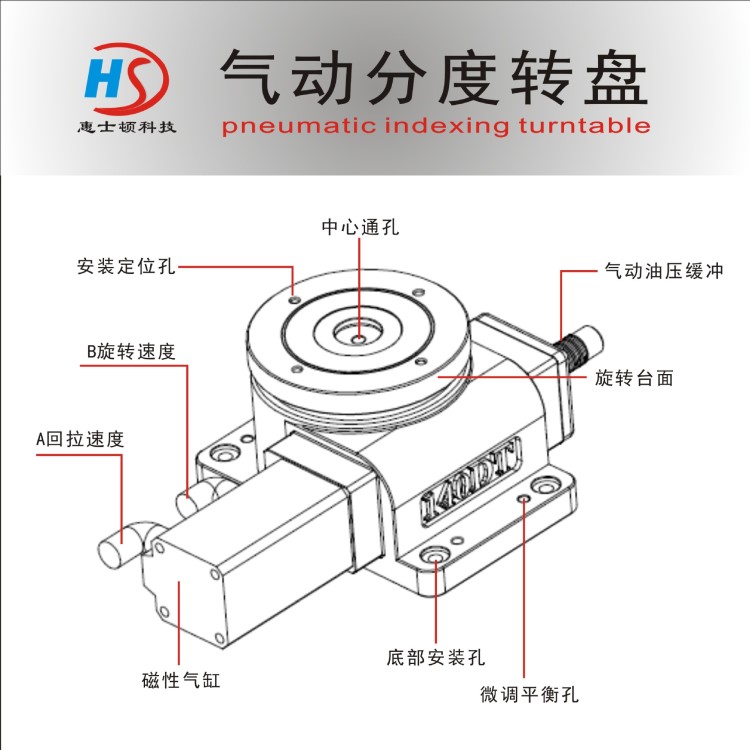 供应深圳惠士顿精密气动分度盘气动回转台等分分度盘250dt