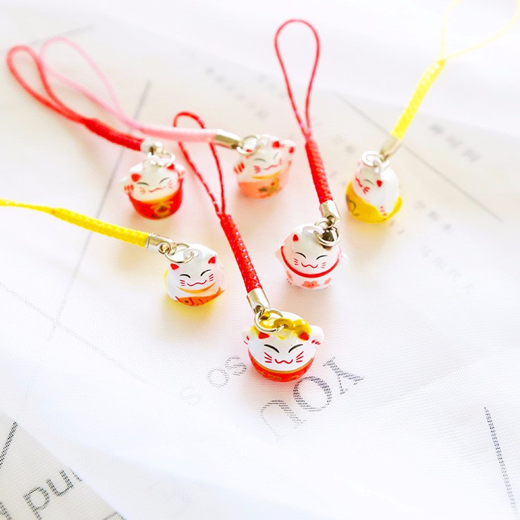 小號 陶泥招財貓銅鈴鐺掛飾 手繪陶瓷工藝品飾品鑰匙扣包包掛件