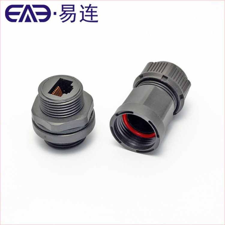 RJ45水晶頭線對線母座 雙網(wǎng)口連接器 工業(yè)以太網(wǎng)RJ45戶外防水接頭