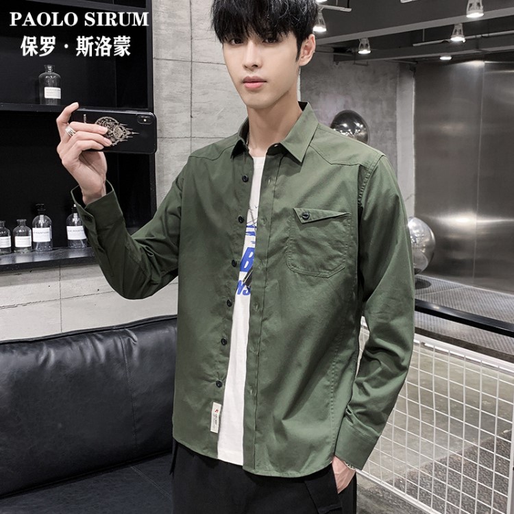 秋季新品男裝衣服襯衣跨境外貿(mào)休閑商務(wù)韓版色長袖男士襯衫