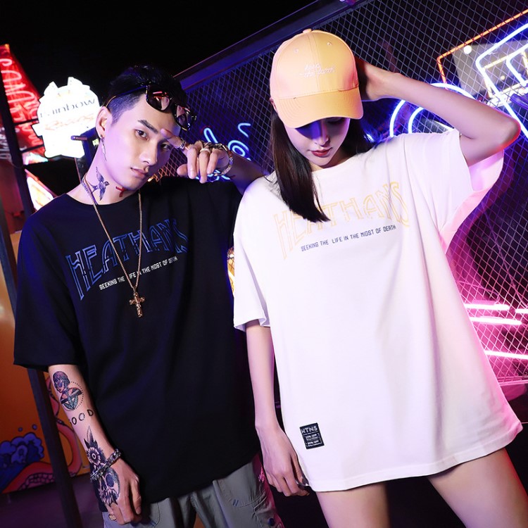 夏季國(guó)潮男士短袖t恤男嘻哈潮寬松hiphop上衣學(xué)生圓領(lǐng)休閑半袖男