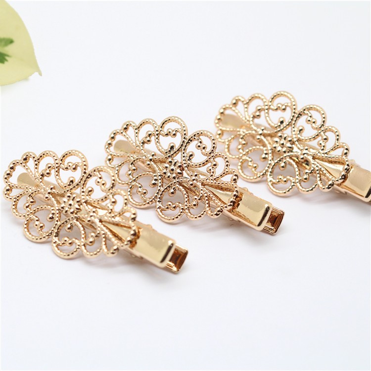 DIY飾品配件復古黃銅保色金銀鏤空花片發夾 五金發飾配件鴨嘴夾