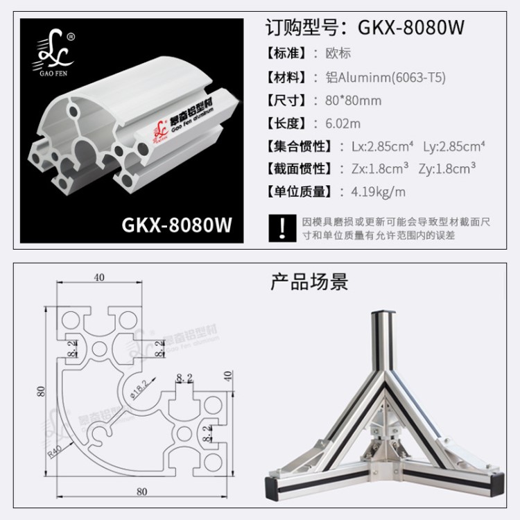 鋁型材8080W鋁合金型材鋁合金方管鋁管材歐標(biāo)工業(yè)流水線框架