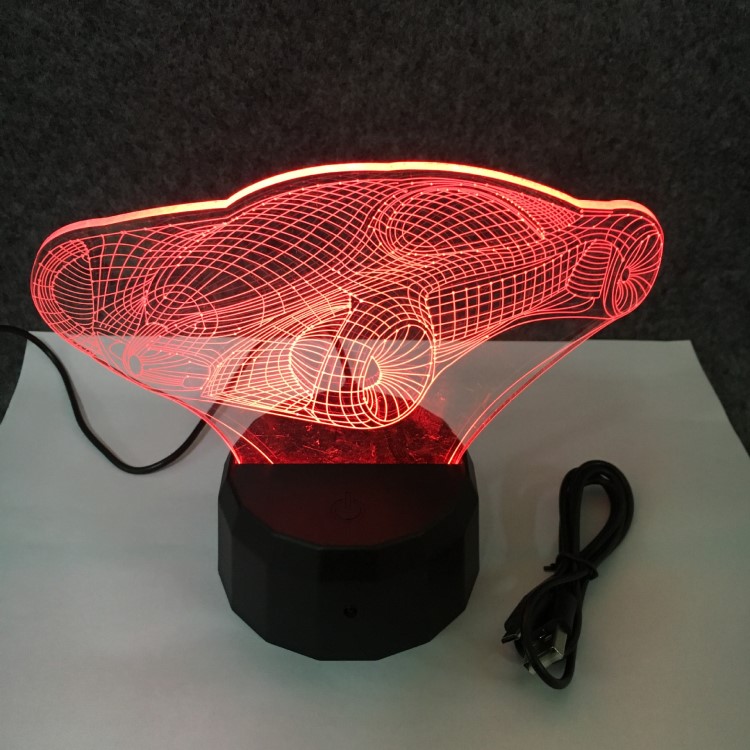 7彩小車3D模型亞克力燈 LED視覺立體燈 圓形塑膠底座觸摸遙控變色