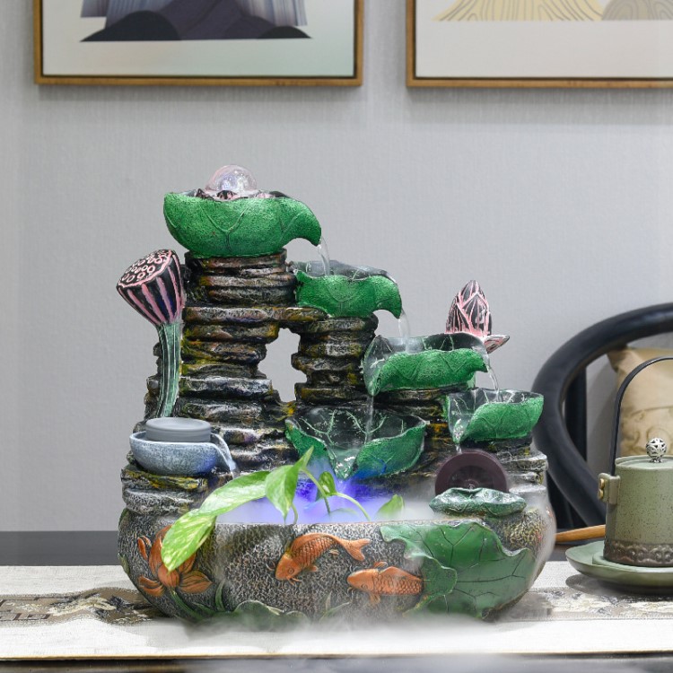 室內桌面假山運球流水生財噴泉風水輪擺件招財轉循環水車中式植物