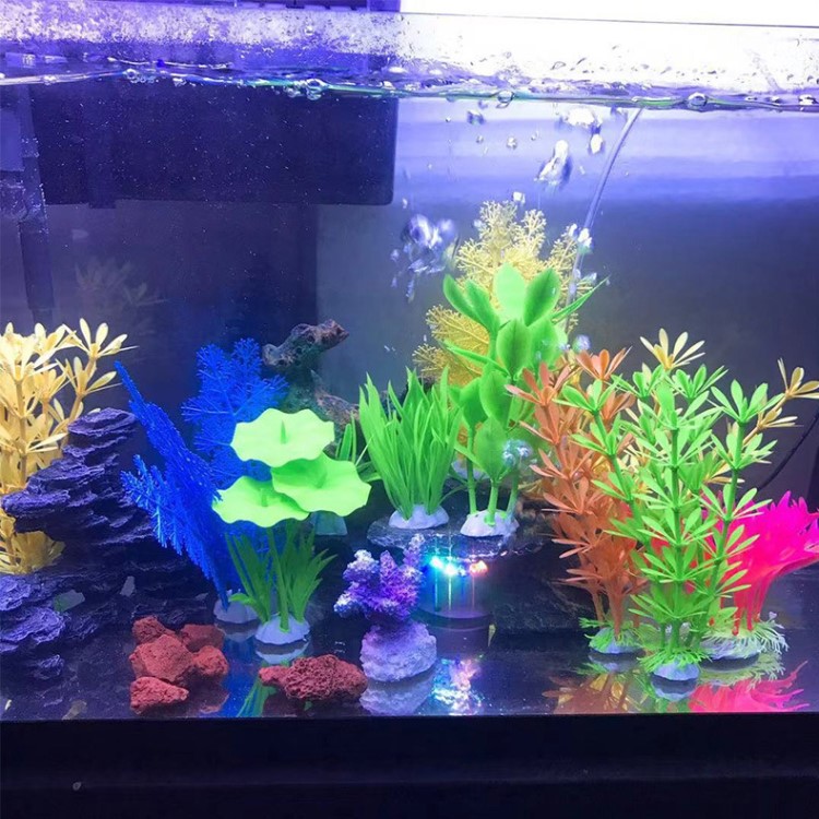 魚缸仿真懶人硅膠水草植物水族造景 沉木裝飾套餐柔軟塑料花擺件