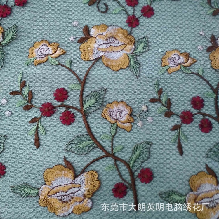 東莞源頭繡花廠布匹繡花加工 多色精致網布面料刺繡滿幅水溶繡花