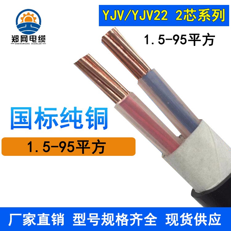 2兩芯電纜 國標(biāo)銅芯 ZR-YJV2×2.5 4 6 10 16 25 35 50 阻燃電纜