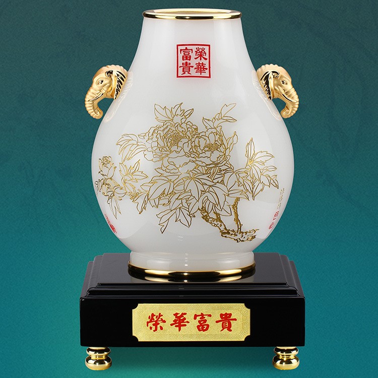 琉璃花瓶擺件大號梅開五福創(chuàng)意家居飾品精美工藝禮品送領(lǐng)導(dǎo)定制