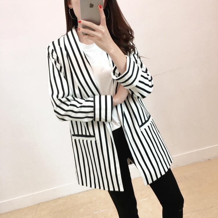 法國小眾2019早秋新款豎紋小西裝外貿原單歐美高端女裝批發