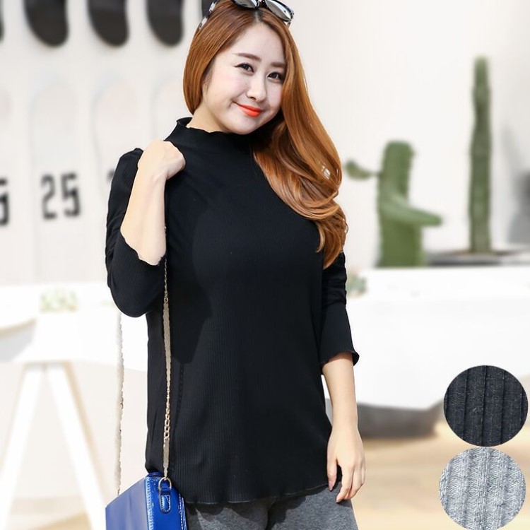 特大码女装春季半高领棉打底衫200斤胖mm长袖高领打底t恤296