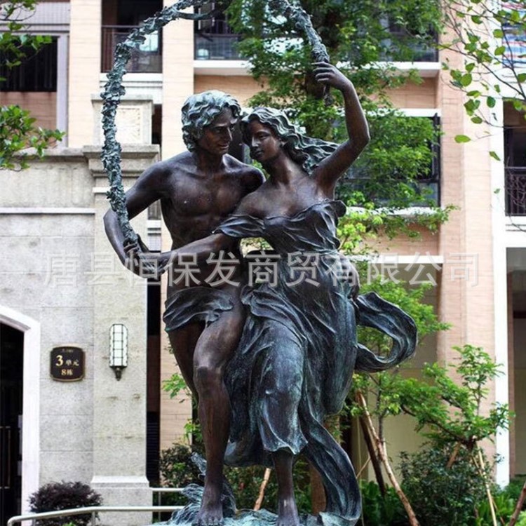 鑄銅西方人物雕塑歐式銅天使人物馬拉車公園酒店擺件園林景觀雕塑